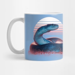 Blue anaconda in retro sunset Mug